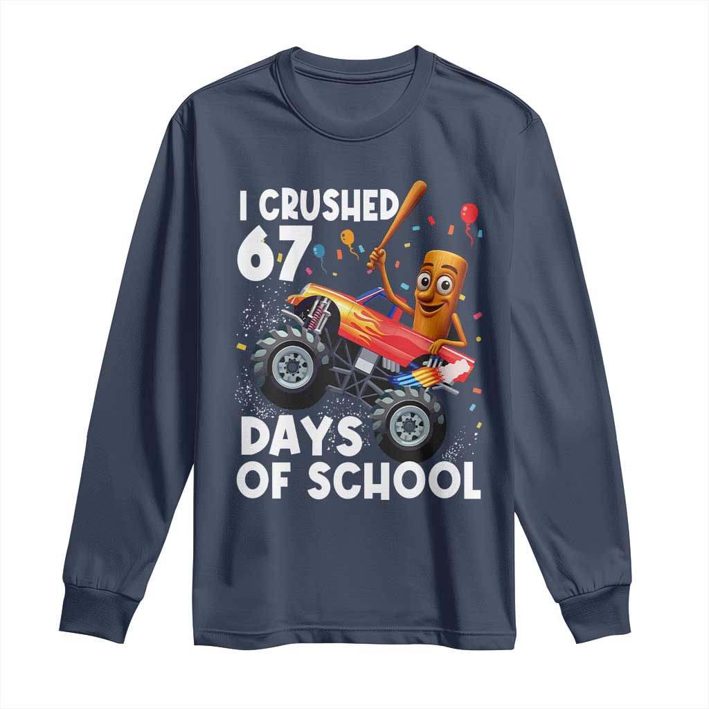 67 Days of School Monster Truck Long Sleeve Shirt 67th Day Boys Tung Tung Tung Sahur TS10 Navy Print Your Wear