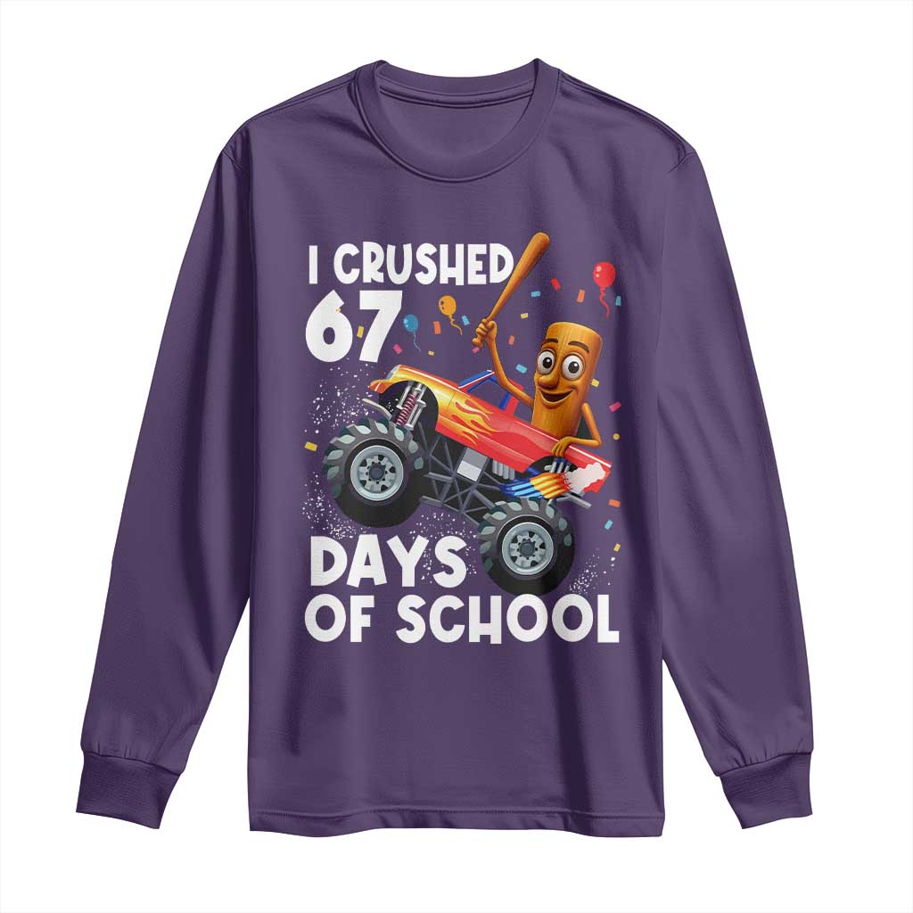 67 Days of School Monster Truck Long Sleeve Shirt 67th Day Boys Tung Tung Tung Sahur TS10 Purple Print Your Wear