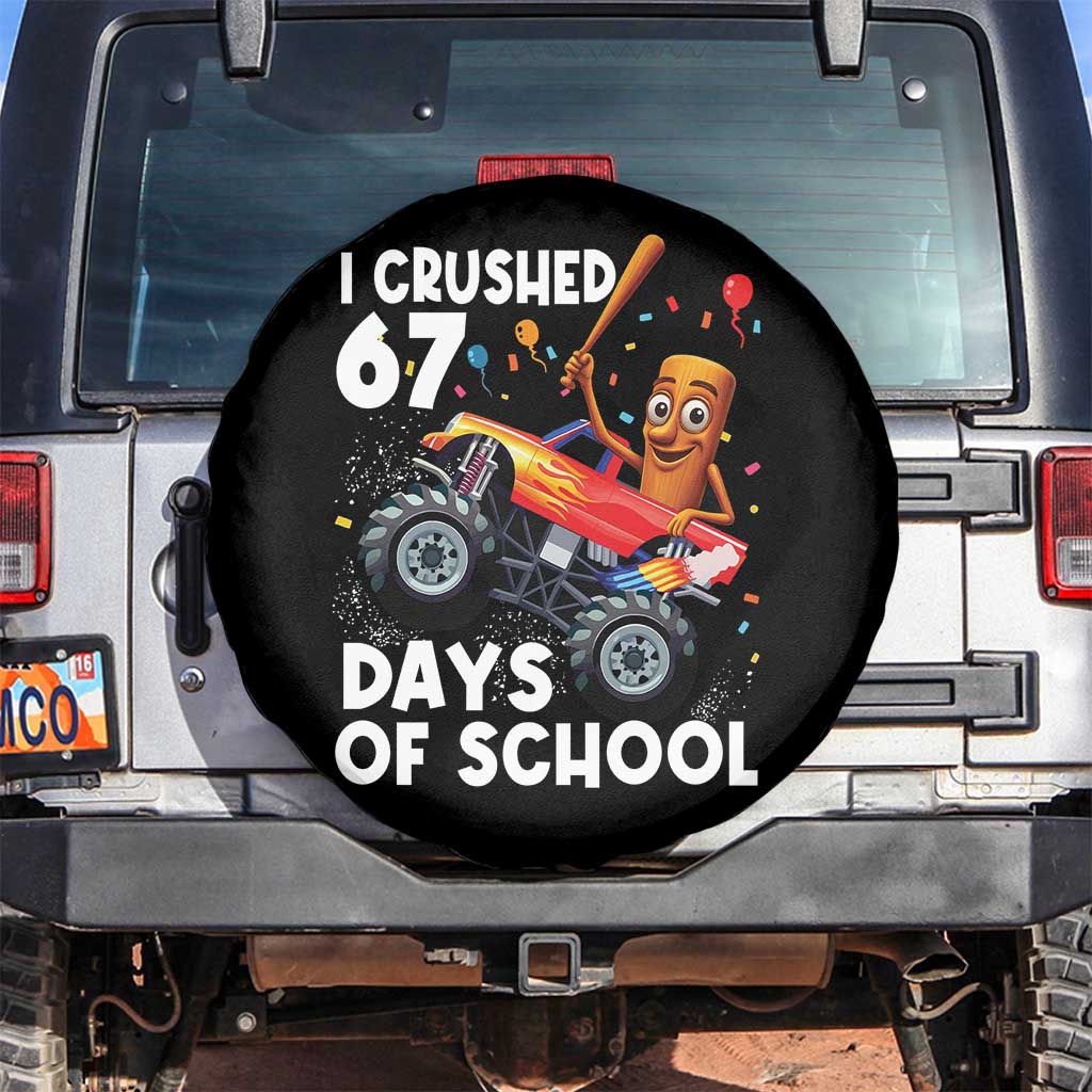 67 Days of School Monster Truck Spare Tire Cover 67th Day Boys Tung Tung Tung Sahur TS10 No hole Black Print Your Wear