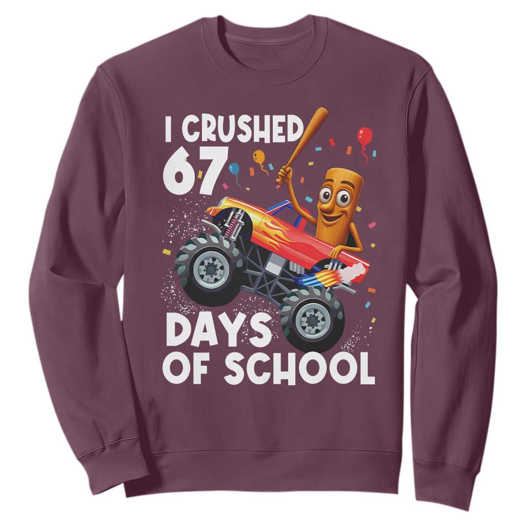 67 Days of School Monster Truck Sweatshirt 67th Day Boys Tung Tung Tung Sahur TS10 Maroon Print Your Wear