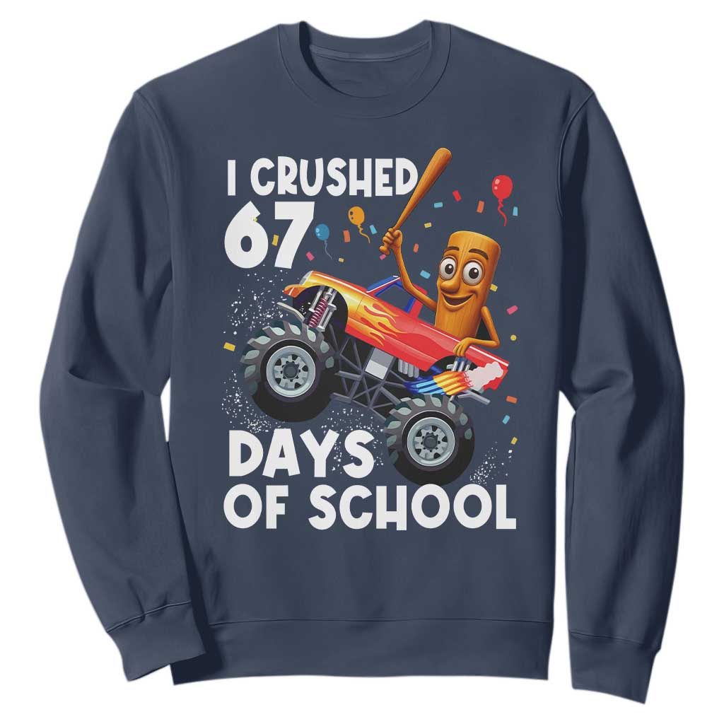 67 Days of School Monster Truck Sweatshirt 67th Day Boys Tung Tung Tung Sahur TS10 Navy Print Your Wear