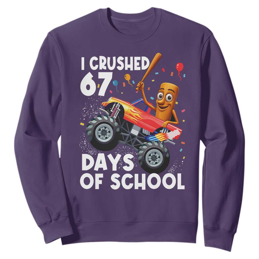 67 Days of School Monster Truck Sweatshirt 67th Day Boys Tung Tung Tung Sahur TS10 Purple Print Your Wear