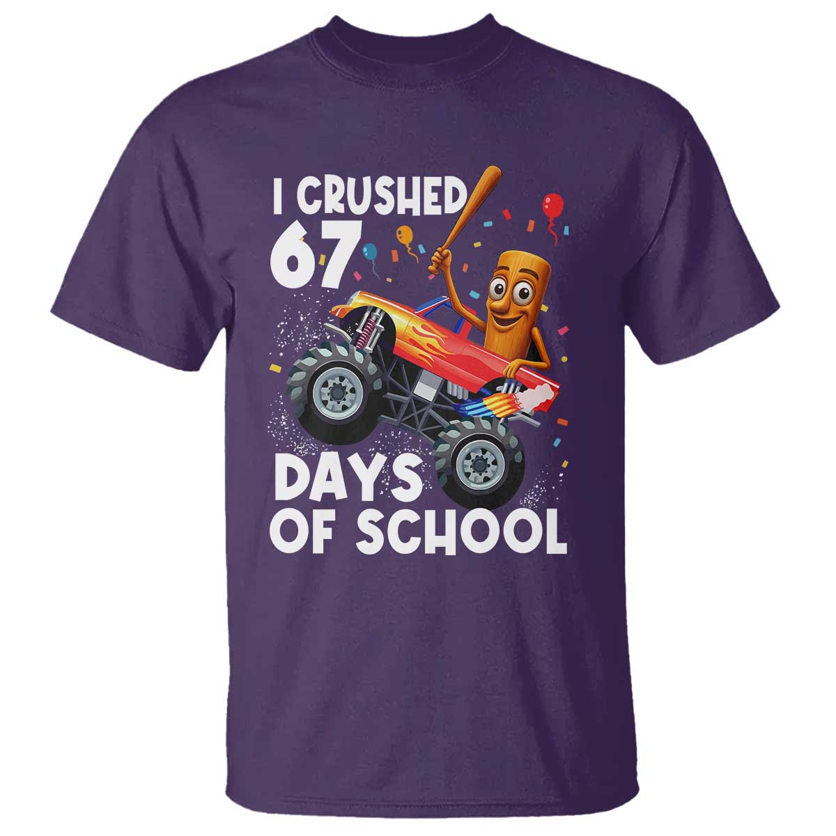 67 Days of School Monster Truck T Shirt 67th Day Boys Tung Tung Tung Sahur TS10 Purple Print Your Wear