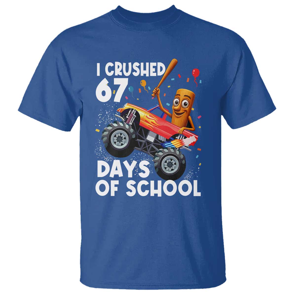 67 Days of School Monster Truck T Shirt 67th Day Boys Tung Tung Tung Sahur TS10 Royal Blue Print Your Wear
