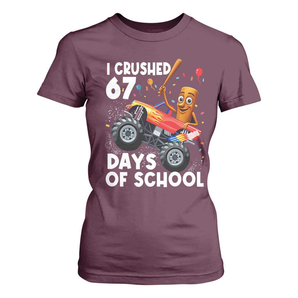 67 Days of School Monster Truck T Shirt For Women 67th Day Boys Tung Tung Tung Sahur TS10 Maroon Print Your Wear