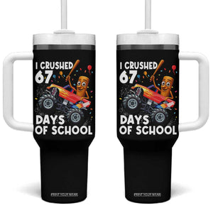 67 Days of School Monster Truck Tumbler With Handle 67th Day Boys Tung Tung Tung Sahur TS10 One Size: 40 oz Black Print Your Wear