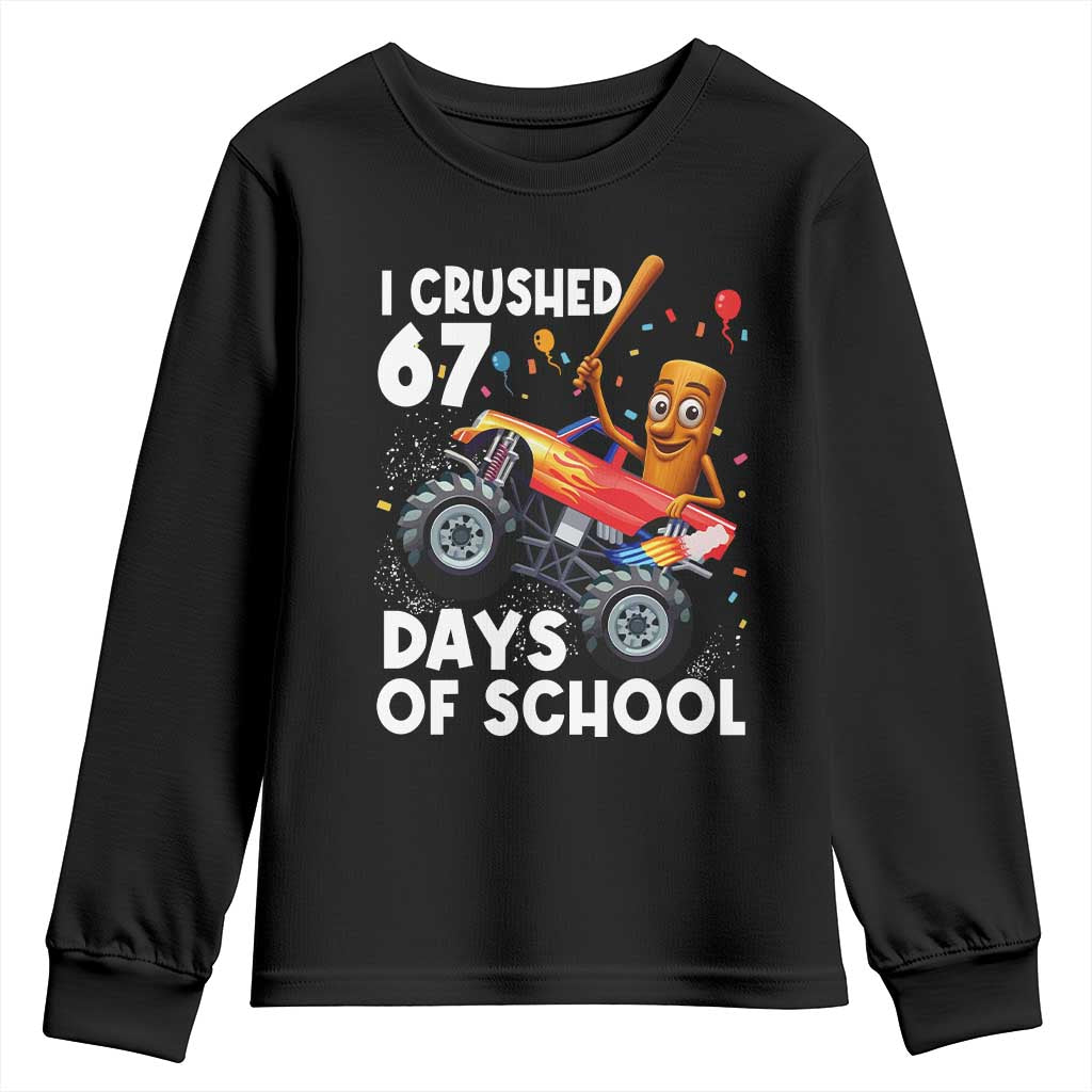 67 Days of School Monster Truck Youth Sweatshirt 67th Day Boys Tung Tung Tung Sahur TS10 Black Print Your Wear