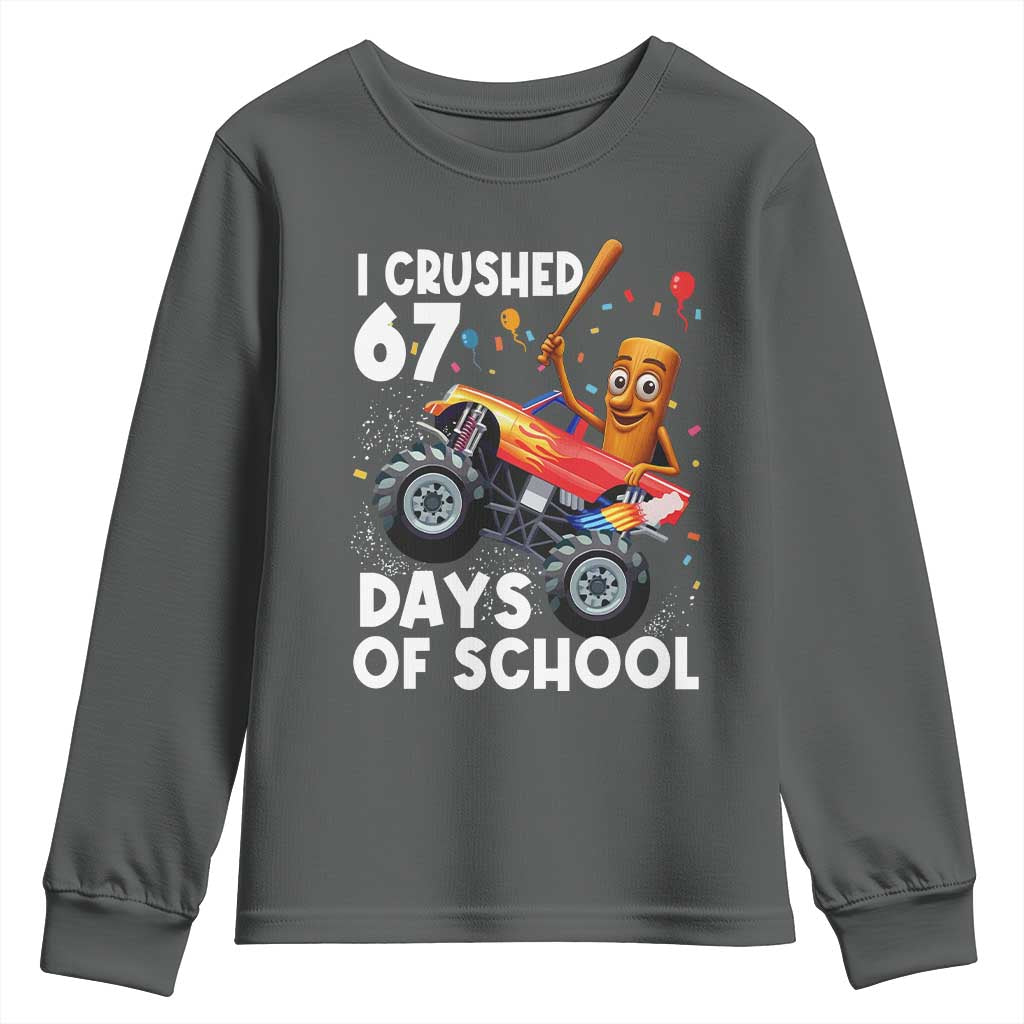 67 Days of School Monster Truck Youth Sweatshirt 67th Day Boys Tung Tung Tung Sahur TS10 Dark Heather Print Your Wear