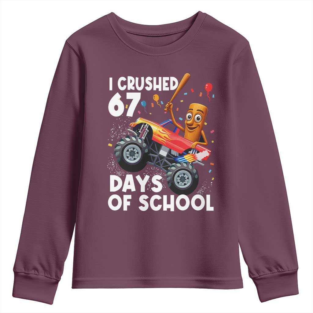 67 Days of School Monster Truck Youth Sweatshirt 67th Day Boys Tung Tung Tung Sahur TS10 Maroon Print Your Wear