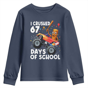 67 Days of School Monster Truck Youth Sweatshirt 67th Day Boys Tung Tung Tung Sahur TS10 Navy Print Your Wear