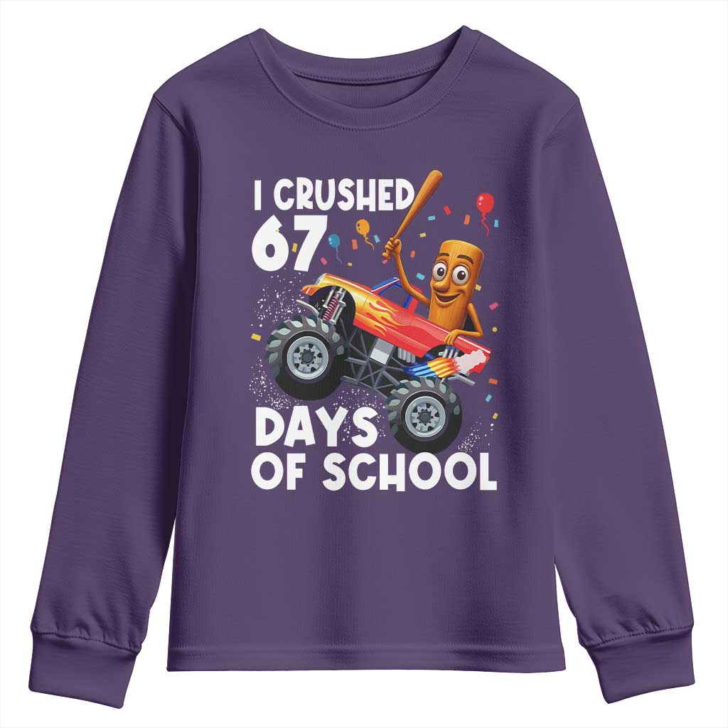 67 Days of School Monster Truck Youth Sweatshirt 67th Day Boys Tung Tung Tung Sahur TS10 Purple Print Your Wear