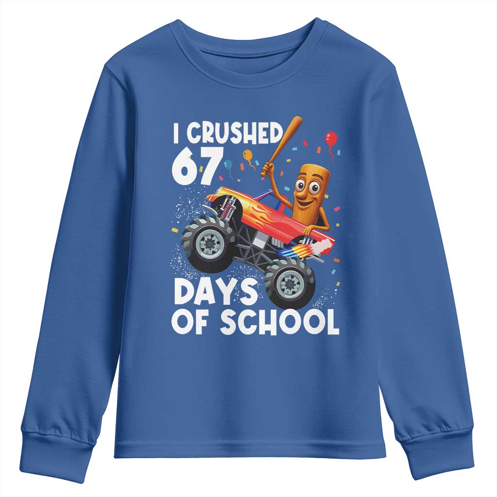67 Days of School Monster Truck Youth Sweatshirt 67th Day Boys Tung Tung Tung Sahur TS10 Royal Blue Print Your Wear