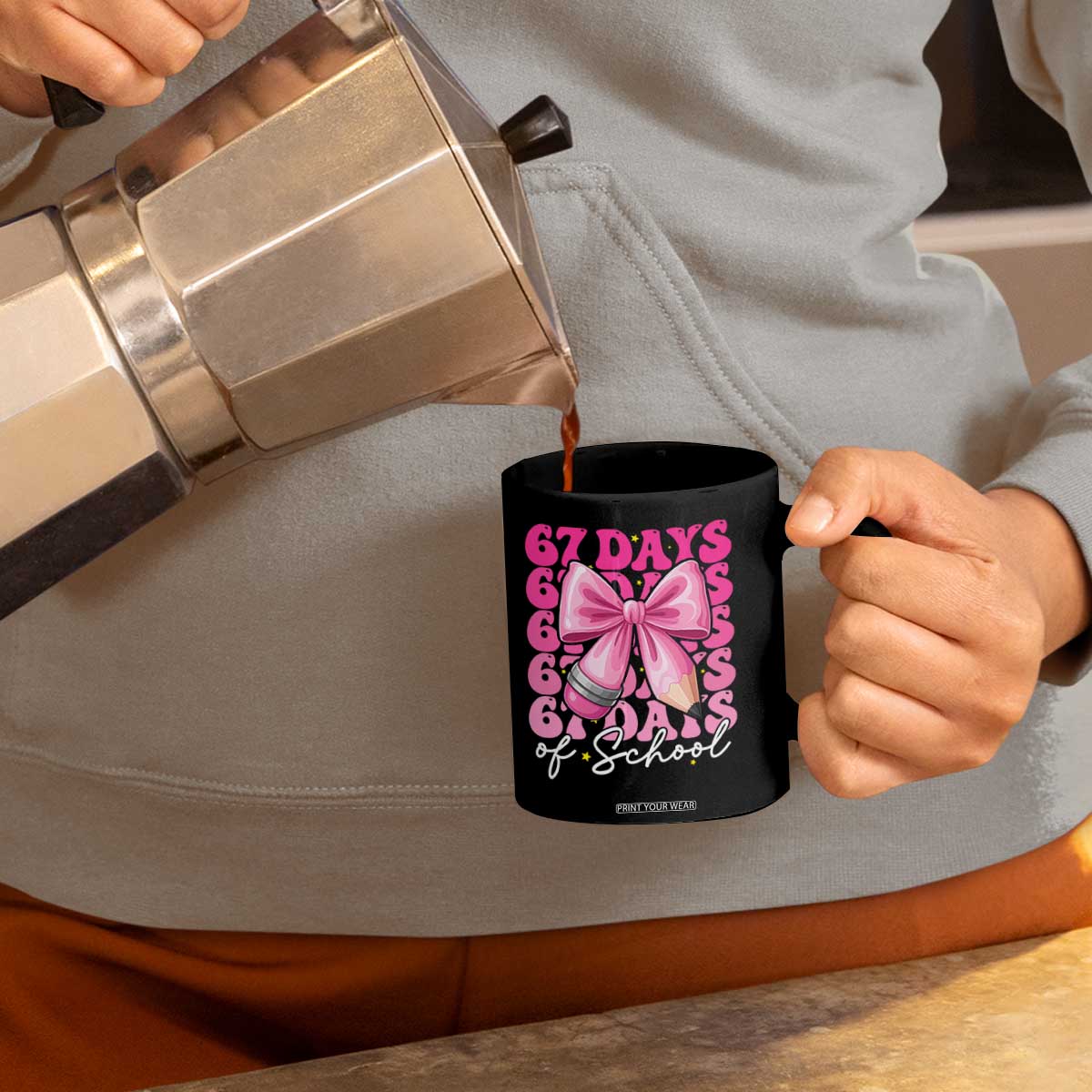 67 Days Of School Girls Coquette Bow Coffee Mug Funny Six Seven Meme 67th Day TS10 Print Your Wear