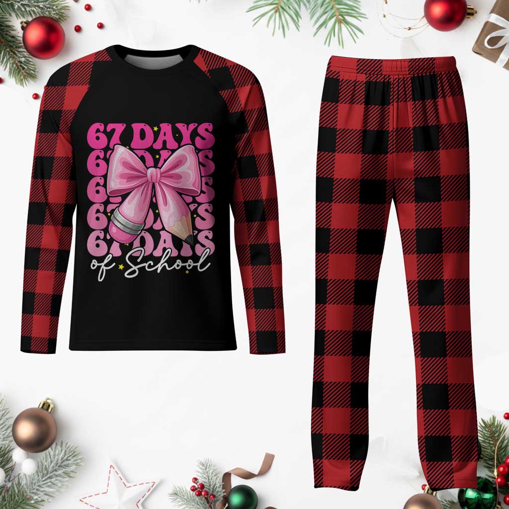 67 Days Of School Girls Coquette Bow Plaid Pajama Set Funny Six Seven Meme 67th Day TS10 Buffalo Plaid Print Your Wear