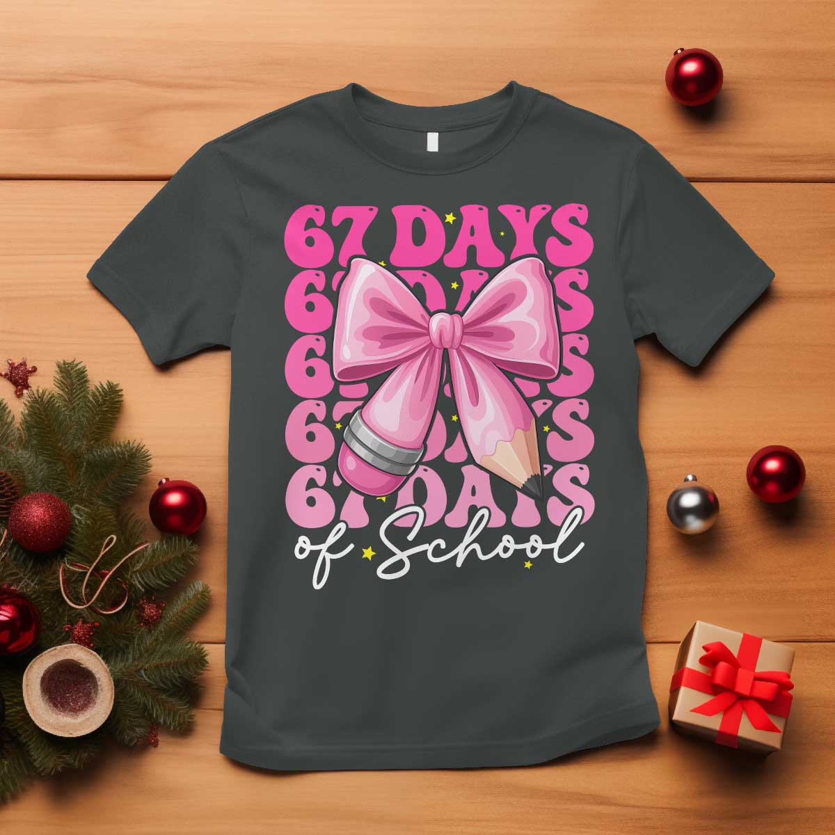 67 Days Of School Girls Coquette Bow T Shirt Funny Six Seven Meme 67th Day TS10 Dark Heather Print Your Wear