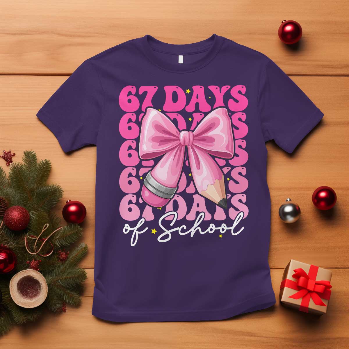 67 Days Of School Girls Coquette Bow T Shirt Funny Six Seven Meme 67th Day TS10 Purple Print Your Wear