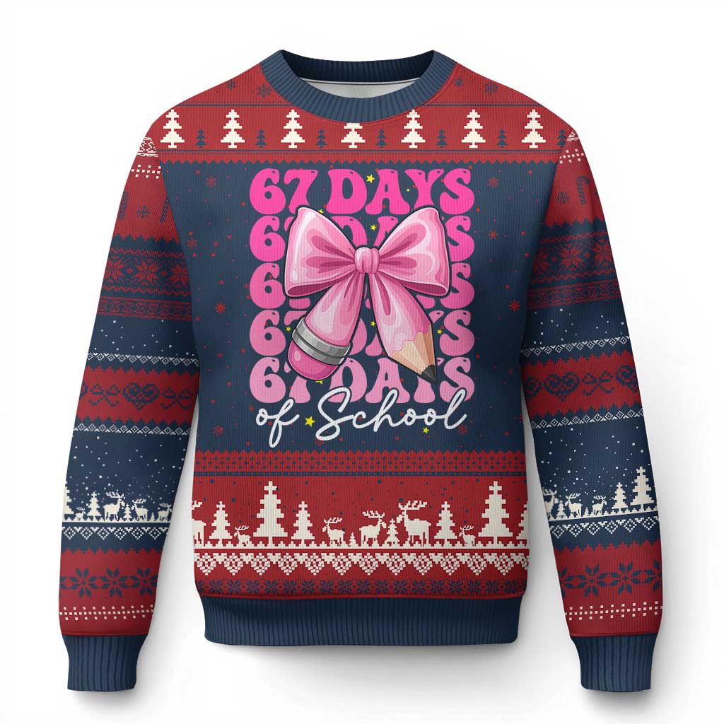 67 Days Of School Girls Coquette Bow Ugly Christmas Sweater Funny Six Seven Meme 67th Day TS10 Navy Red Print Your Wear