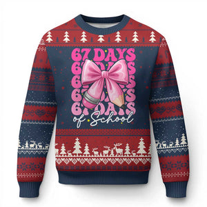 67 Days Of School Girls Coquette Bow Ugly Christmas Sweater Funny Six Seven Meme 67th Day TS10 Navy Red Print Your Wear