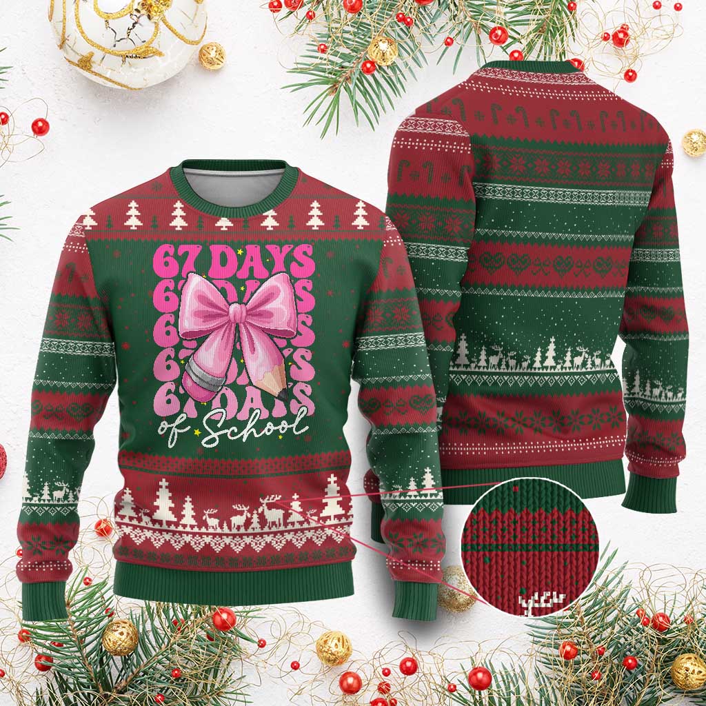 67 Days Of School Girls Coquette Bow Ugly Christmas Sweater Funny Six Seven Meme 67th Day TS10 Red Green Print Your Wear
