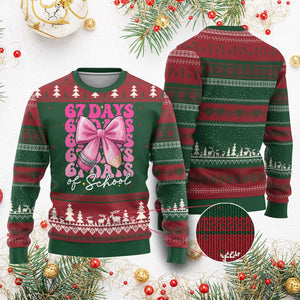 67 Days Of School Girls Coquette Bow Ugly Christmas Sweater Funny Six Seven Meme 67th Day TS10 Red Green Print Your Wear