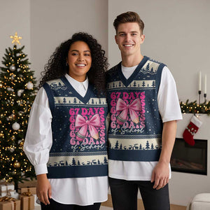 67 Days Of School Girls Coquette Bow V-Neck Knit Sweater Vest Funny Six Seven Meme 67th Day TS10 Navy Beige Print Your Wear