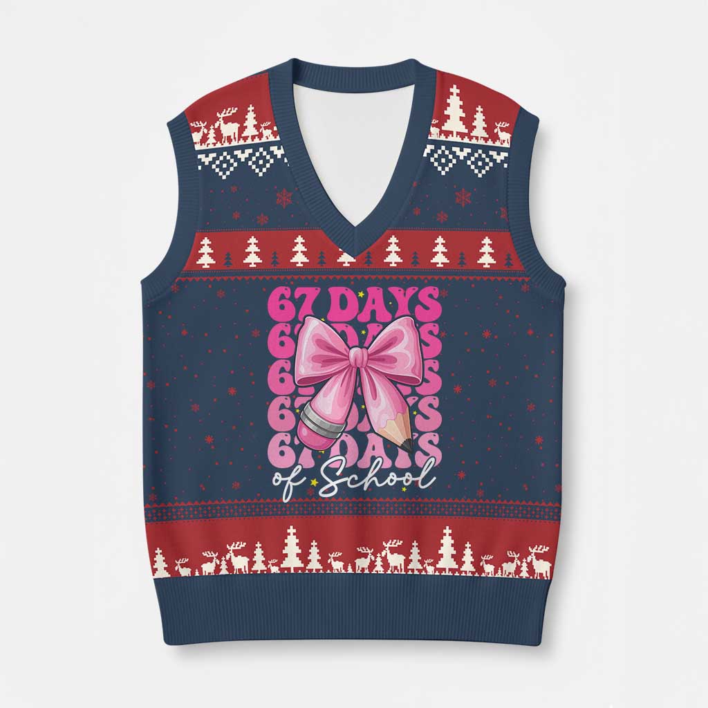 67 Days Of School Girls Coquette Bow V-Neck Knit Sweater Vest Funny Six Seven Meme 67th Day TS10 Navy Red Print Your Wear
