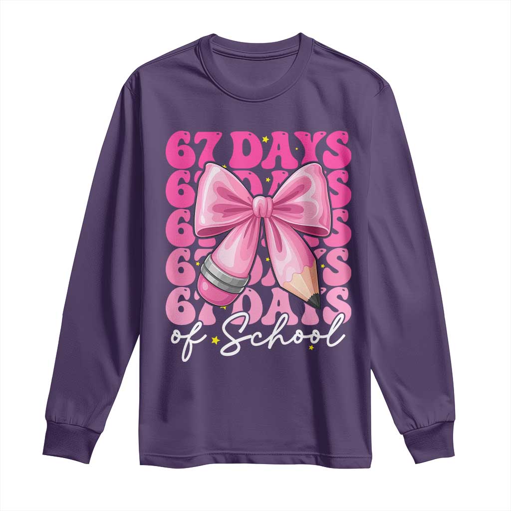 67 Days Of School Girls Coquette Bow Long Sleeve Shirt Funny Six Seven Meme 67th Day TS10 Purple Print Your Wear