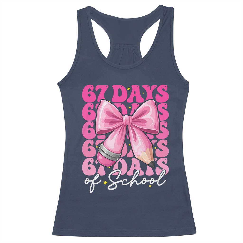 67 Days Of School Girls Coquette Bow Racerback Tank Top Funny Six Seven Meme 67th Day TS10 Navy Print Your Wear