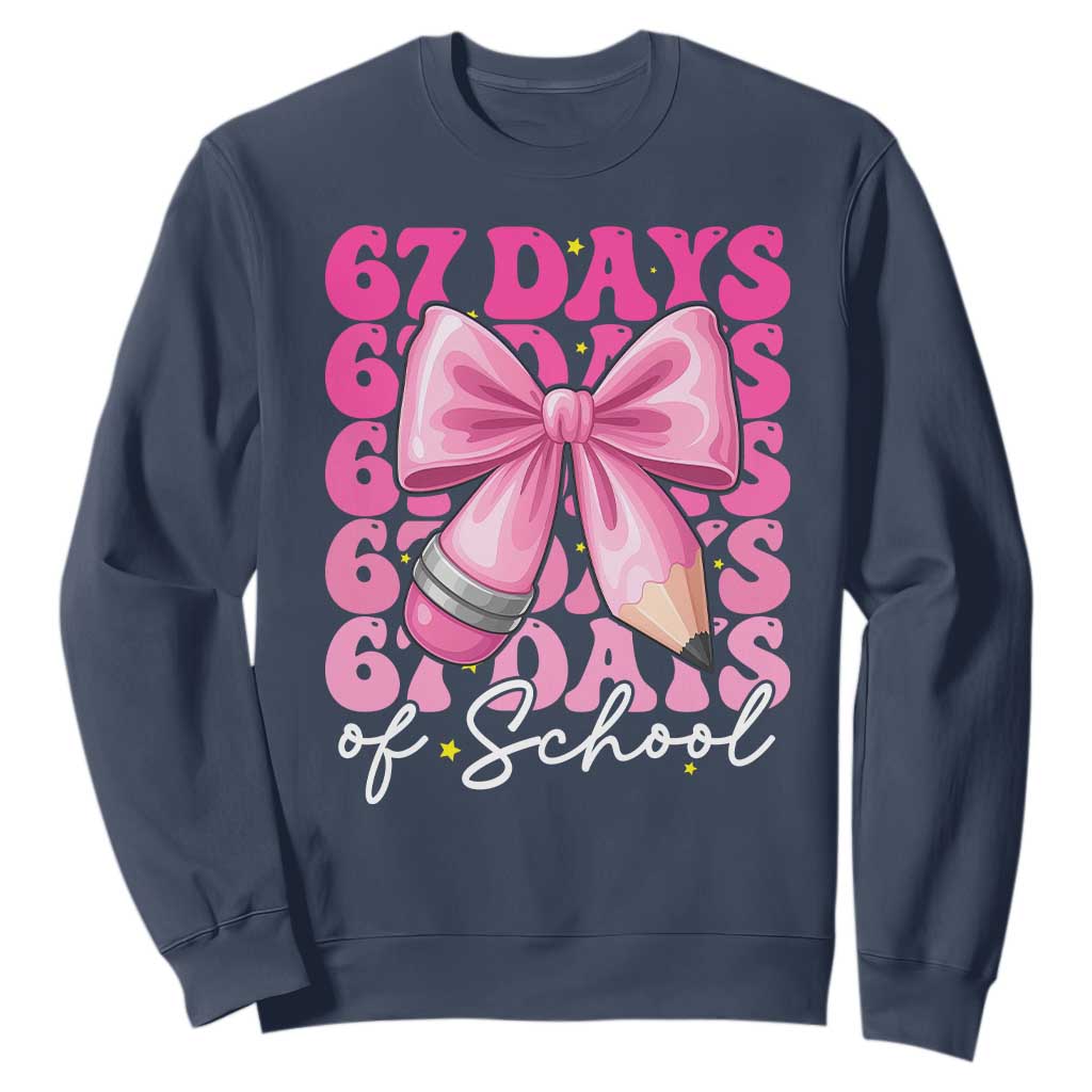 67 Days Of School Girls Coquette Bow Sweatshirt Funny Six Seven Meme 67th Day TS10 Navy Print Your Wear