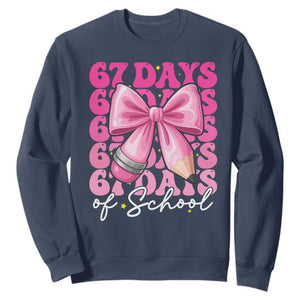 67 Days Of School Girls Coquette Bow Sweatshirt Funny Six Seven Meme 67th Day TS10 Navy Print Your Wear