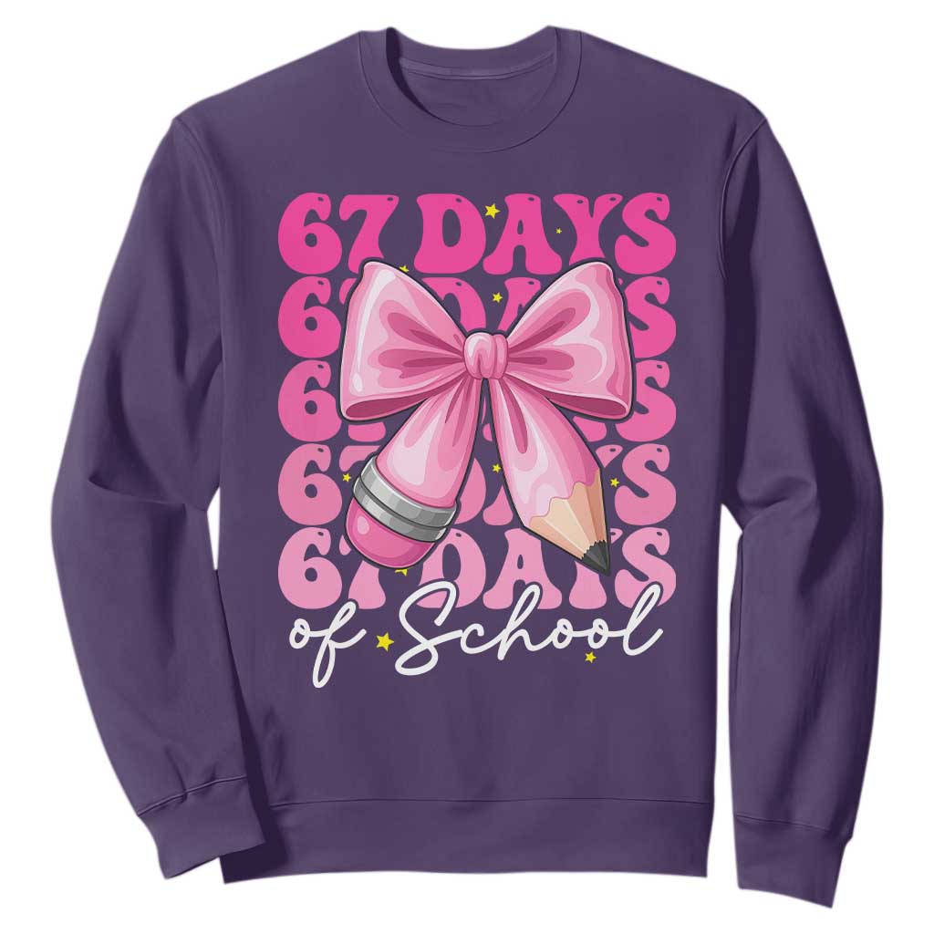 67 Days Of School Girls Coquette Bow Sweatshirt Funny Six Seven Meme 67th Day TS10 Purple Print Your Wear