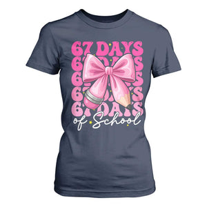 67 Days Of School Girls Coquette Bow T Shirt For Women Funny Six Seven Meme 67th Day TS10 Navy Print Your Wear