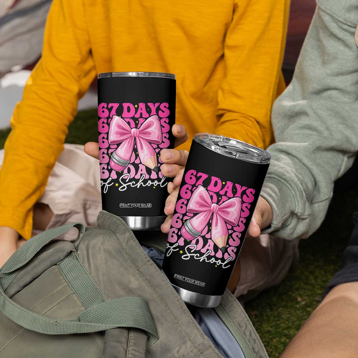 67 Days Of School Girls Coquette Bow Tumbler Cup Funny Six Seven Meme 67th Day TS10 Print Your Wear