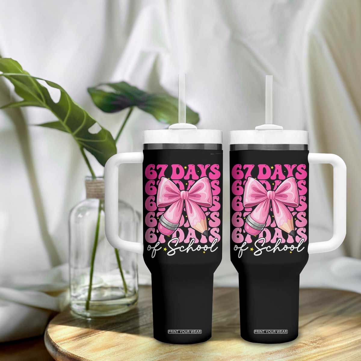 67 Days Of School Girls Coquette Bow Tumbler With Handle Funny Six Seven Meme 67th Day TS10 Print Your Wear