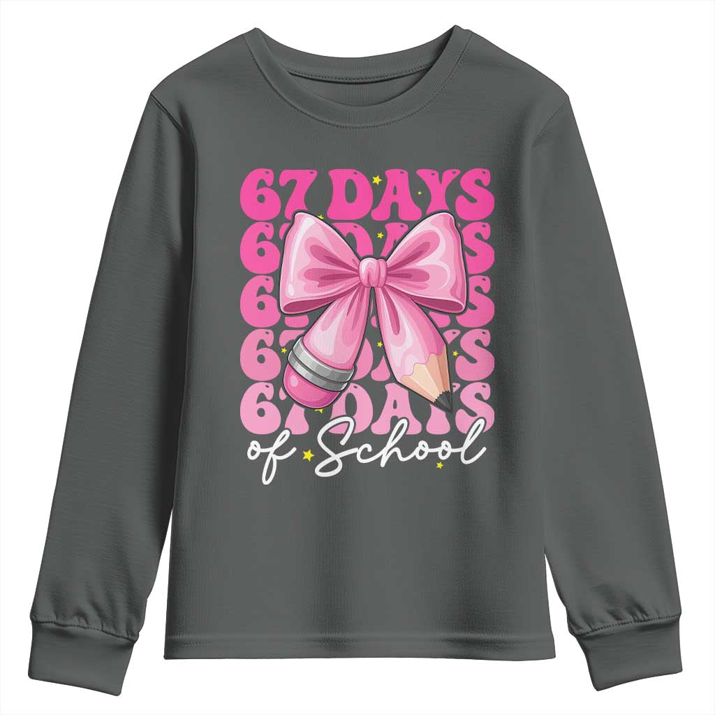 67 Days Of School Girls Coquette Bow Youth Sweatshirt Funny Six Seven Meme 67th Day TS10 Dark Heather Print Your Wear