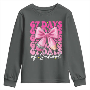 67 Days Of School Girls Coquette Bow Youth Sweatshirt Funny Six Seven Meme 67th Day TS10 Dark Heather Print Your Wear