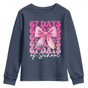67 Days Of School Girls Coquette Bow Youth Sweatshirt Funny Six Seven Meme 67th Day TS10 Navy Print Your Wear