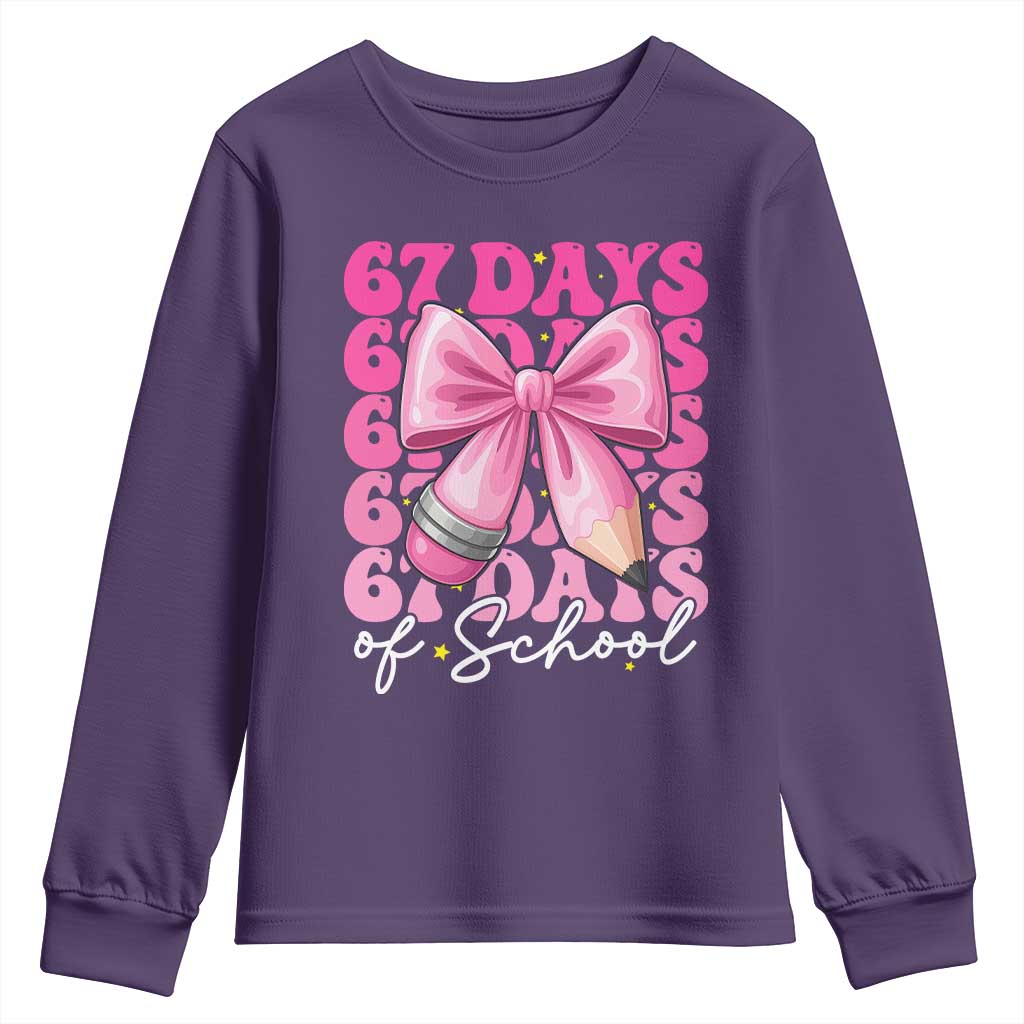 67 Days Of School Girls Coquette Bow Youth Sweatshirt Funny Six Seven Meme 67th Day TS10 Purple Print Your Wear