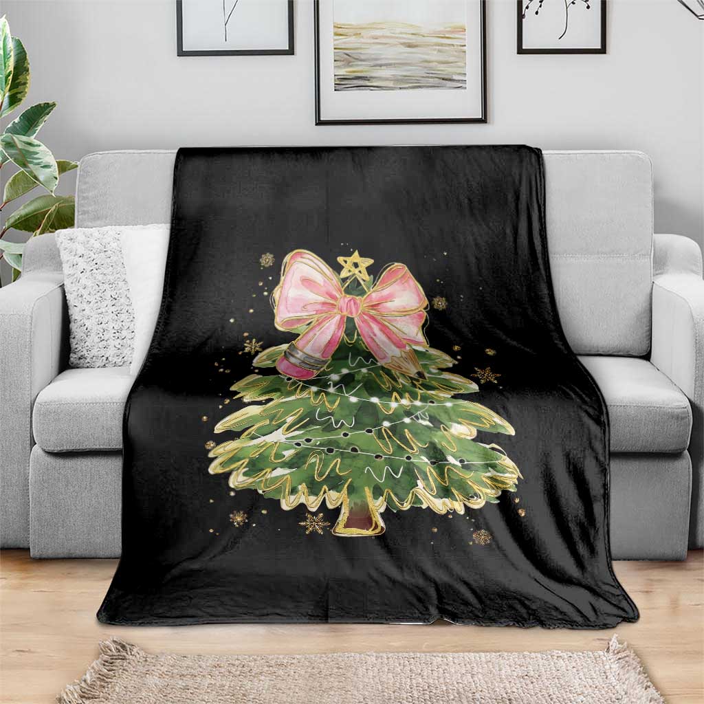 Coquette Bow Christmas Throw Blanket Cute Teacher Xmas Tree Pink TS10 Print Your Wear