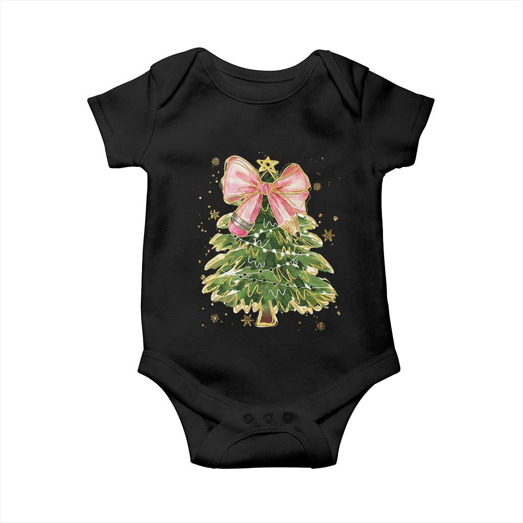 Coquette Bow Christmas Baby Onesie Cute Teacher Xmas Tree Pink TS10 Black Print Your Wear