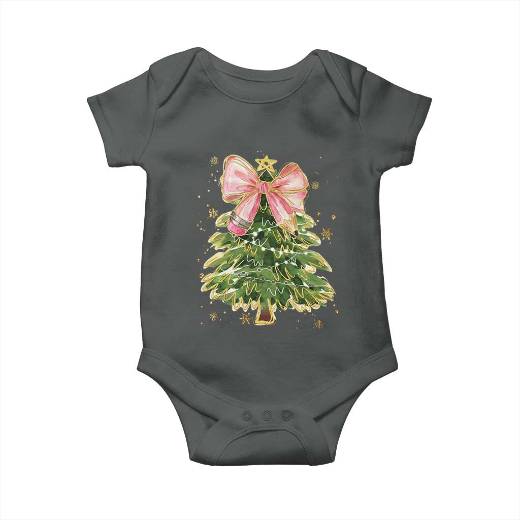 Coquette Bow Christmas Baby Onesie Cute Teacher Xmas Tree Pink TS10 Dark Heather Print Your Wear