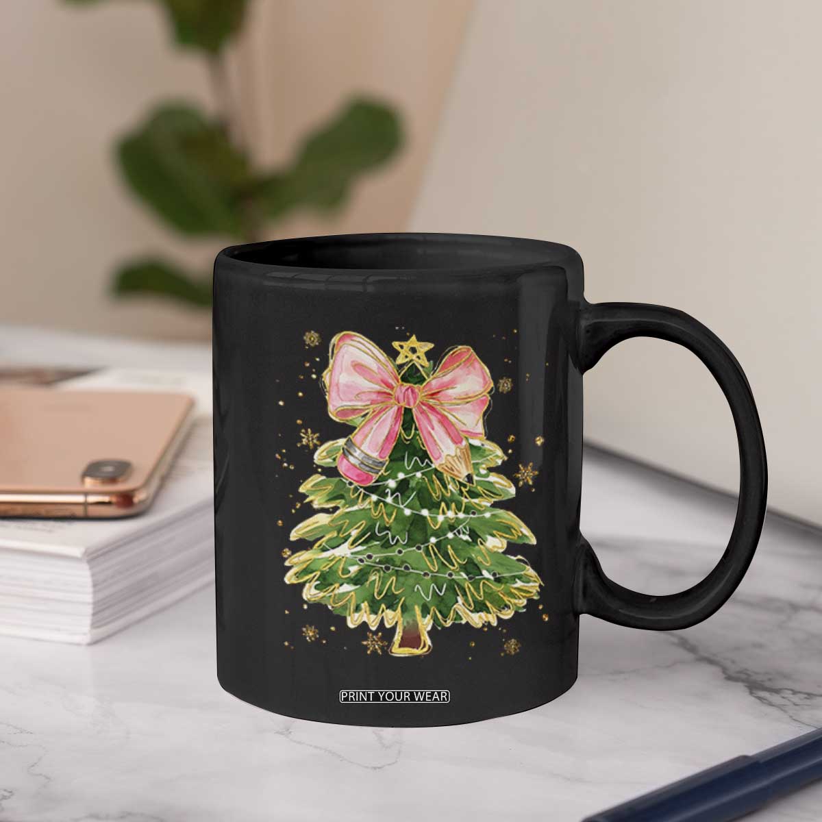 Coquette Bow Christmas Coffee Mug Cute Teacher Xmas Tree Pink TS10 Print Your Wear