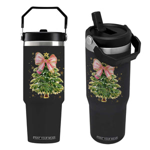 Coquette Bow Christmas Flip Straw Tumbler Cute Teacher Xmas Tree Pink TS10 One Size: 30 oz Black Print Your Wear