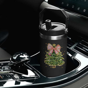 Coquette Bow Christmas Flip Straw Tumbler Cute Teacher Xmas Tree Pink TS10 Print Your Wear