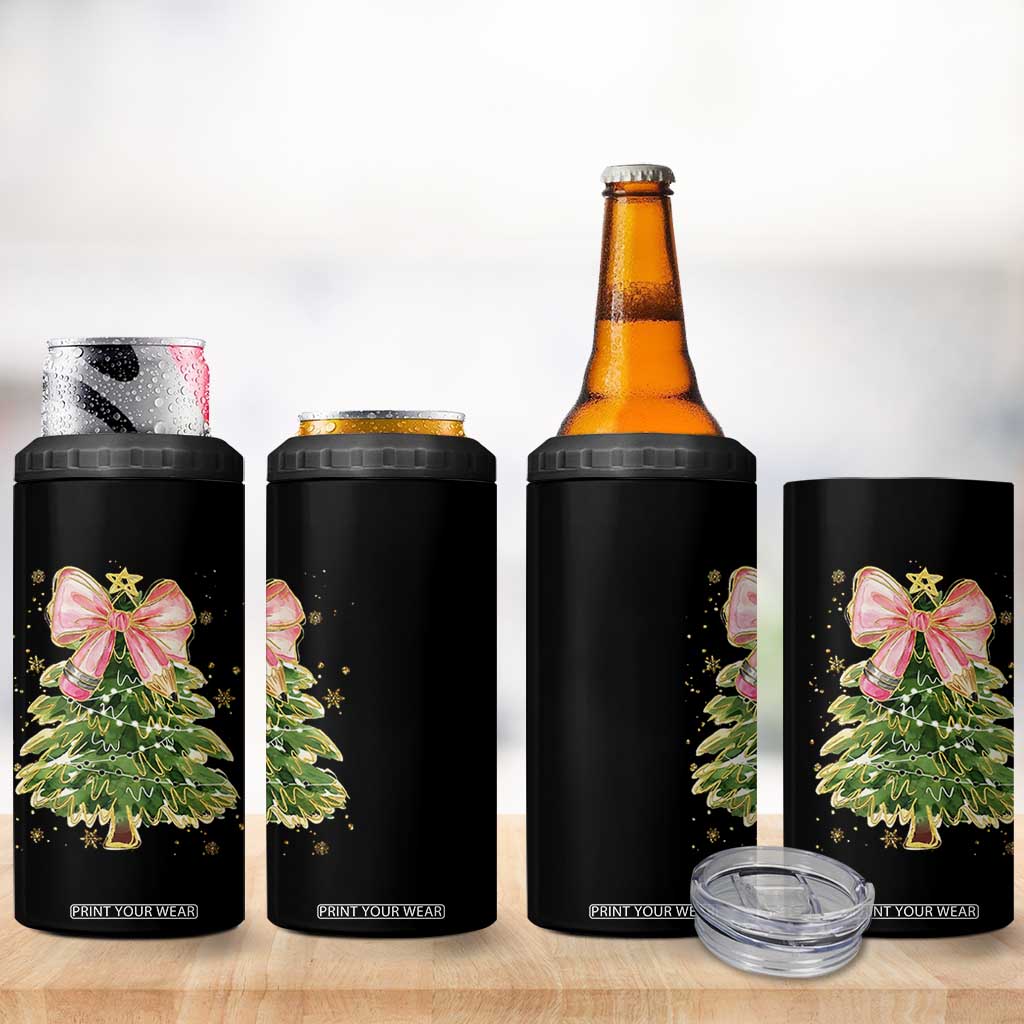 Coquette Bow Christmas 4 in 1 Can Cooler Tumbler Cute Teacher Xmas Tree Pink TS10 Print Your Wear
