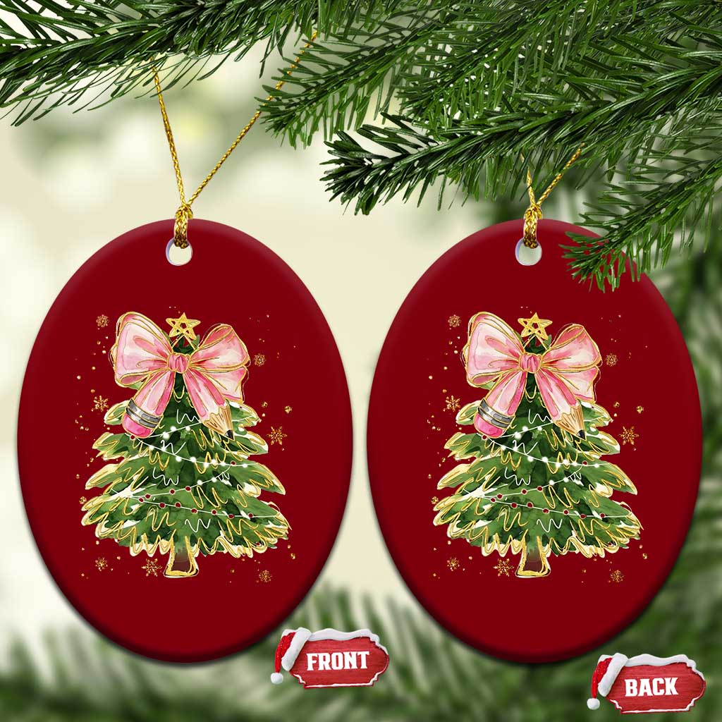 Coquette Bow Christmas Ceramic Ornament Cute Teacher Xmas Tree Pink TS10 Print Your Wear
