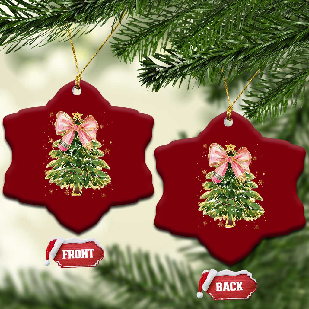Coquette Bow Christmas Ceramic Ornament Cute Teacher Xmas Tree Pink TS10 Print Your Wear