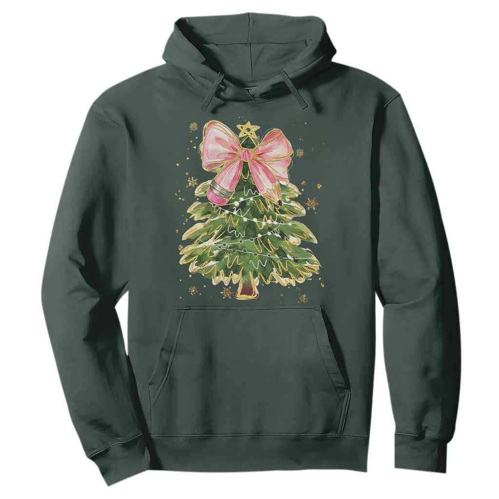 Coquette Bow Christmas Hoodie Cute Teacher Xmas Tree Pink TS10 Dark Forest Green Print Your Wear