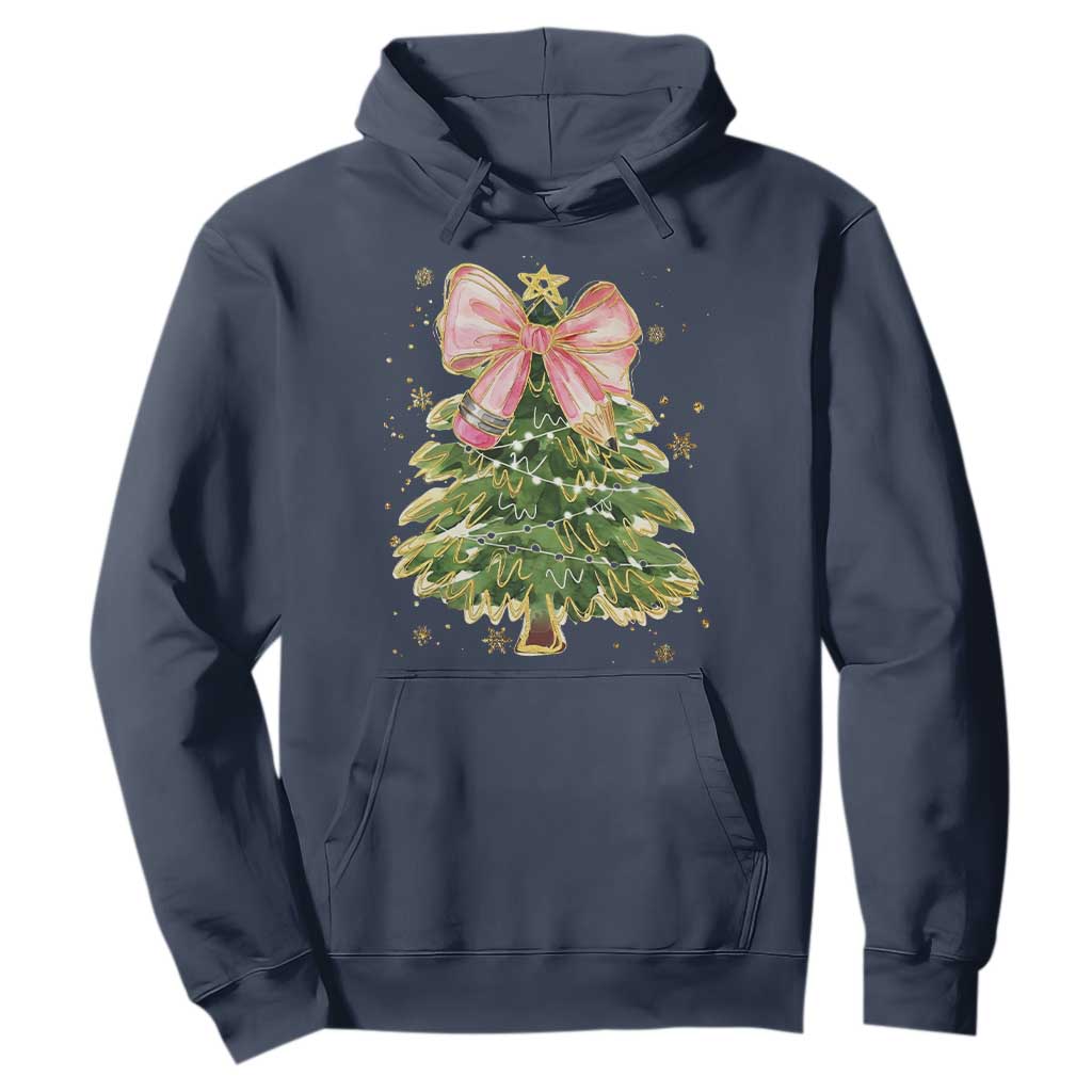 Coquette Bow Christmas Hoodie Cute Teacher Xmas Tree Pink TS10 Navy Print Your Wear