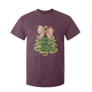 Coquette Bow Christmas T Shirt For Kid Cute Teacher Xmas Tree Pink TS10 Maroon Print Your Wear
